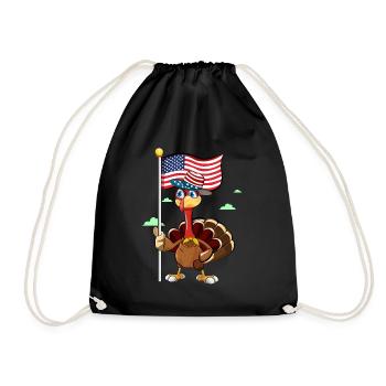 Turkey With American Flag - Drawstring Bag - black - Front