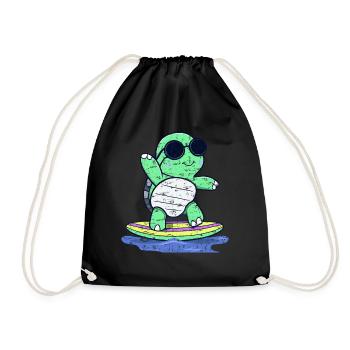 Kawaii Schildkröte auf Surfbrett mit Sonnenbrille - Turnbeutel - Schwarz - Vorne