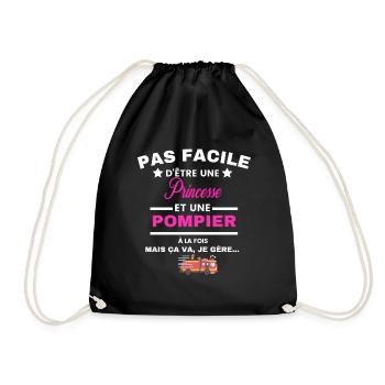 pas facile d'être sapeur POMPIER et Princesse - Sac de sport léger - noir - Devant