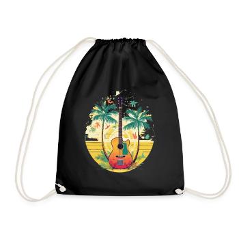 Sunny guitar with palm trees retro vintage look - Drawstring Bag - black - Front