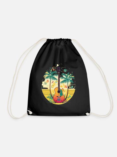 Sonnige Gitarre mit Palmen Retro Vintage look - Turnbeutel - Schwarz