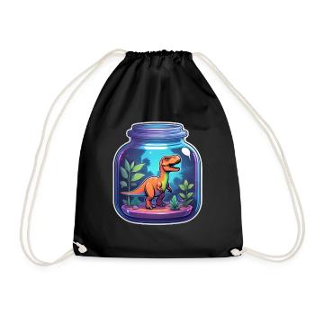 Dinosaur in a Cartoon Jar - Drawstring Bag - black - Front