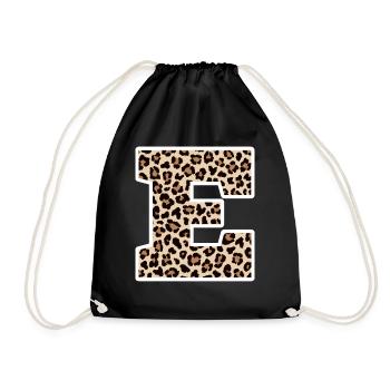 Letter E Leopard Pattern - Birthday Gift Idea - Drawstring Bag - black - Front