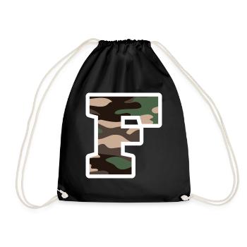 Buchstabe F Militärische Tarnung - Geschenkidee - Turnbeutel - Schwarz - Vorne