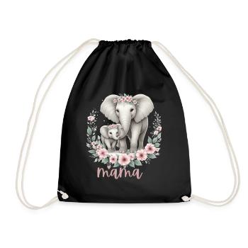 Mama Heart Floral Wreath Elephant Baby Shower - Turnbeutel - Schwarz - Vorne