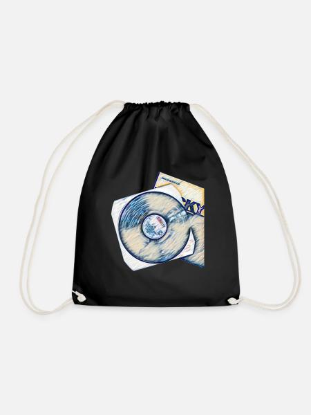 Schallplatte mit Cover - Turnbeutel - Schwarz