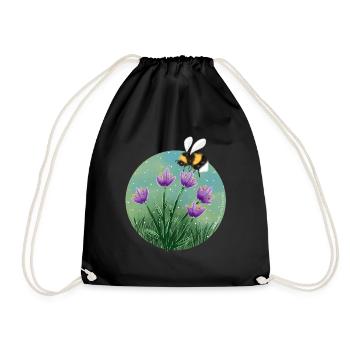 Bee and Flowers - Drawstring Bag - black - Front