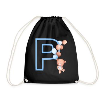 Blauer Buchstabe P Bär - Turnbeutel - Schwarz - Vorne