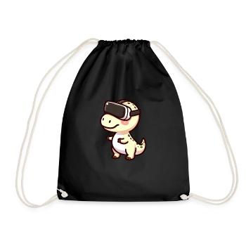 Mignon Dino T-Rex Réalité Virtuelle Gamer Dessin animé - Sac de sport léger - noir - Devant