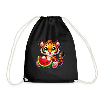 Tiger Katze mit Melone fruchtiger Sommer - Turnbeutel - Schwarz - Vorne