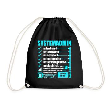 Systemadministrator, IT-Support, Netzwerkadmin, PC - Turnbeutel - Schwarz - Vorne