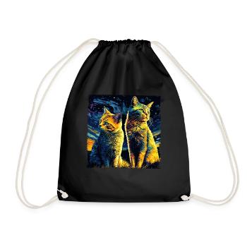 Cat Starry Night Van Gogh Cat For Cat Lover - Drawstring Bag - black - Front