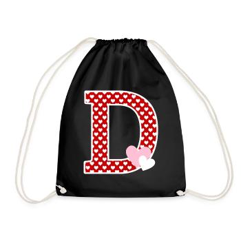 Letter D heart - Drawstring Bag - black - Front