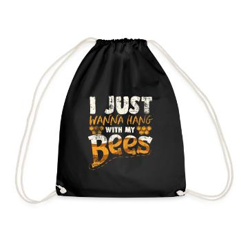bees - Drawstring Bag - black - Front