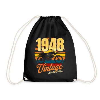 Motorcycle born in 1948 birthday 75 years biker - Drawstring Bag - black - Front