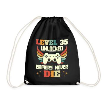 Level 35 Unlocked Birthday Gamer 35 Years - Drawstring Bag - black - Front