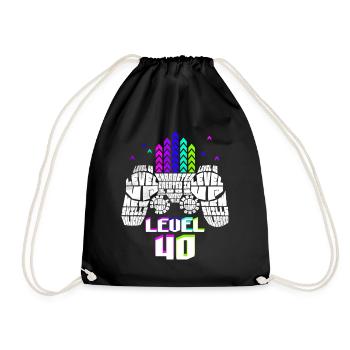 Geek Level 40 Anniversary Gamer 40 Years - Drawstring Bag - black - Front