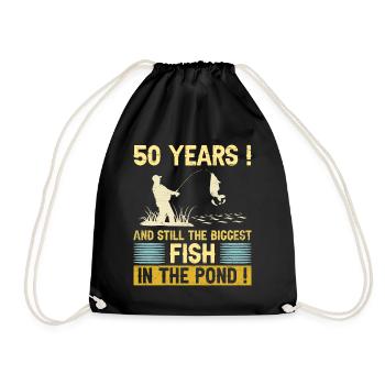 50 Years Fishing Enthusiast 50th Anniversary Fisherman - Drawstring Bag - black - Front