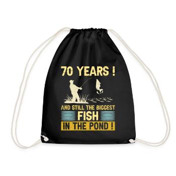 70 Years Fishing Enthusiast 70th Anniversary Fisherman - Drawstring Bag - black - Front