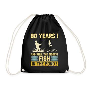 80 Years Fishing Enthusiast 80th Anniversary Fisherman - Drawstring Bag - black - Front