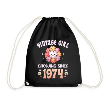 Vintage Year 1974 Birthday Woman 50 Years - Drawstring Bag - black - Front