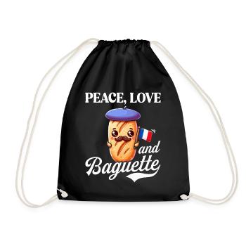 Peace, Love and Baguette, Proud to Be French - Drawstring Bag - black - Front