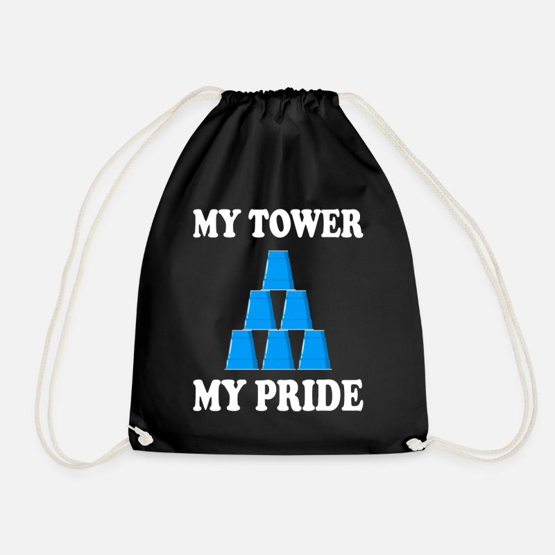 Cup Stacking Humor Sport Stacking - Drawstring Bag - black