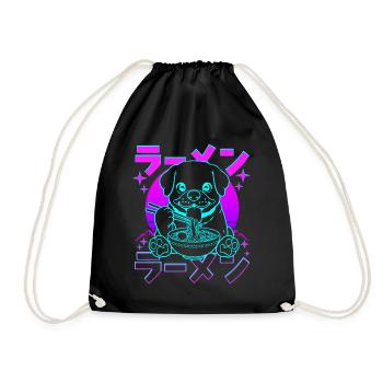 Retro Kawaii Ramen Dog Rottweiler - Drawstring Bag - black - Front