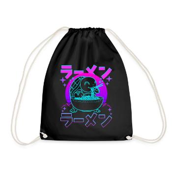 Retro Kawaii Ramen Sea Turtle - Drawstring Bag - black - Front