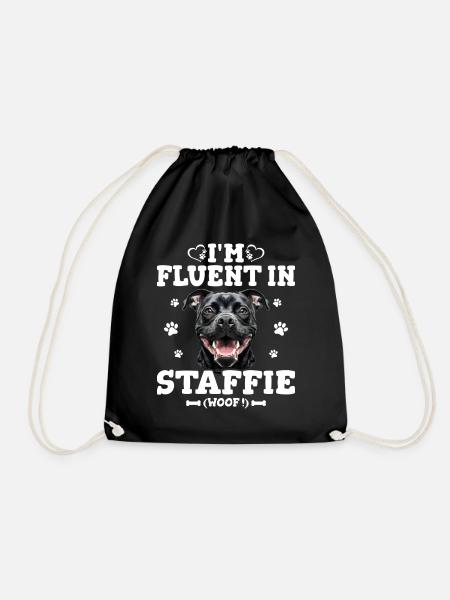 Talking The Staffie Gift Humor Dog Staffie - Drawstring Bag - black
