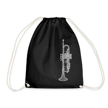 Trumpet Jazz Musician Student Gift Line Art - Drawstring Bag - black - Front