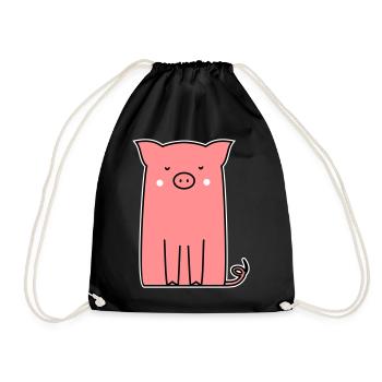 pink piglet piglet sow cute animal - Drawstring Bag - black - Front