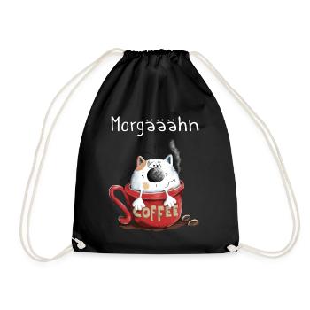 Morgähn Kaffee - Katze - Comic - Turnbeutel - Schwarz - Vorne