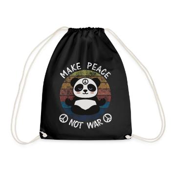 Hippie panda peace not war - Drawstring Bag - black - Front