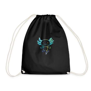 Funny Axolotl Amphibian Colorful Tshirt - Drawstring Bag - black - Front
