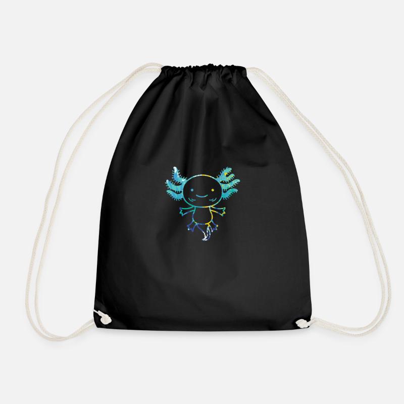 Funny Axolotl Amphibian Colorful Tshirt - Drawstring Bag - black