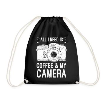 Coffee Camera Photographer Birthday Christmas Idea - Drawstring Bag - black - Front