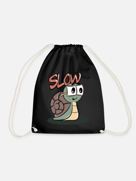 Slow - cute cute snail - Drawstring Bag - black