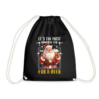 Weihnachten Bier Saufen Alkohol Weihnachtsmann - Turnbeutel - Schwarz - Vorne