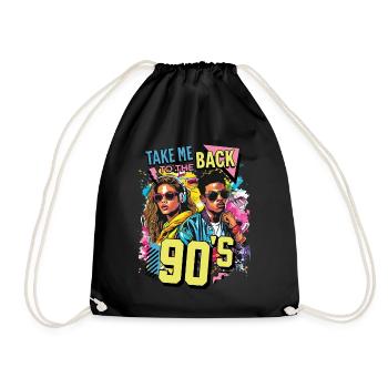 90s 90er Jahre Bunt Musik Party Karneval Kostüm - Turnbeutel - Schwarz - Vorne