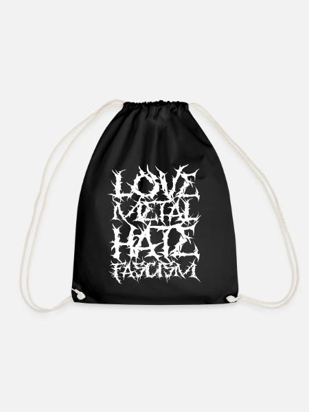 Love Metal Hate Fascism - Drawstring Bag - black