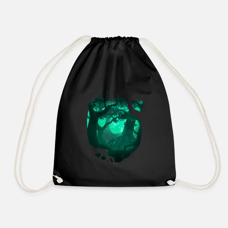Deep Forest Watercolor Painting - Drawstring Bag - black