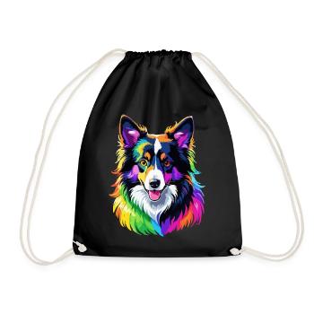 Hund Border Collie regenbogen bunt cool süß - Turnbeutel - Schwarz - Vorne