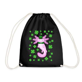 St patricks axolotl pink - Drawstring Bag - black - Front