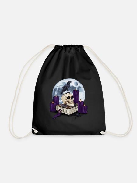 Livre de sorcière avec crâne et corbeau à la pleine lune - Sac de sport léger - noir