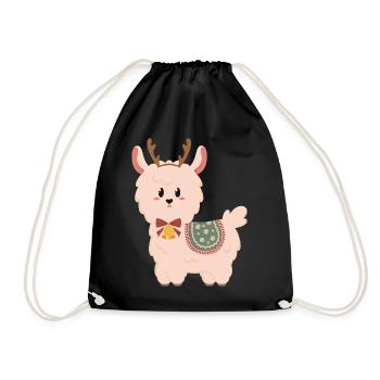 Cute alpaca with bells for Christmas - Drawstring Bag - black - Front