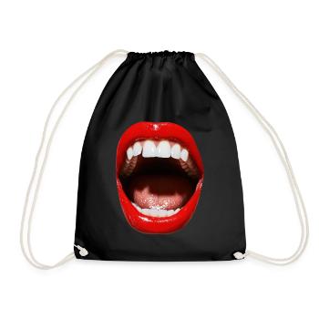 Offener Mund mit rotem Lippenstift - Turnbeutel - Schwarz - Vorne