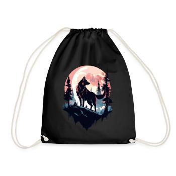 Wolf Moon Night Wolf Head Forest Nature Mountains Wilderness - Drawstring Bag - black - Front