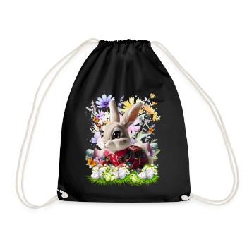 Osterhase im Blumenfeld - Turnbeutel - Schwarz - Vorne