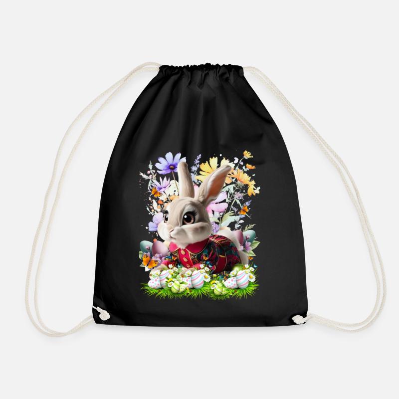 Osterhase im Blumenfeld - Turnbeutel - Schwarz